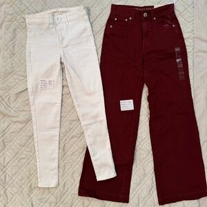 AE Pants Bundle – Size 0 Short (White Jeggings + NWT Red Wide Leg)